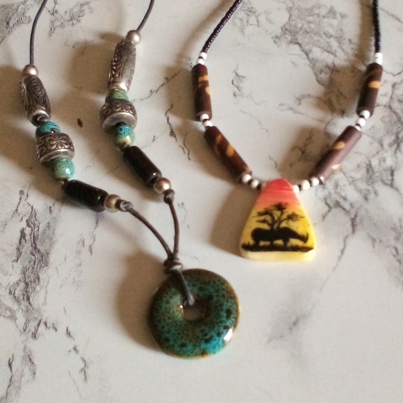Unisex Ethnic Necklace Bundle Semi-precious Stone Pendant/Painted Bone Pendant - Picture 2 of 10